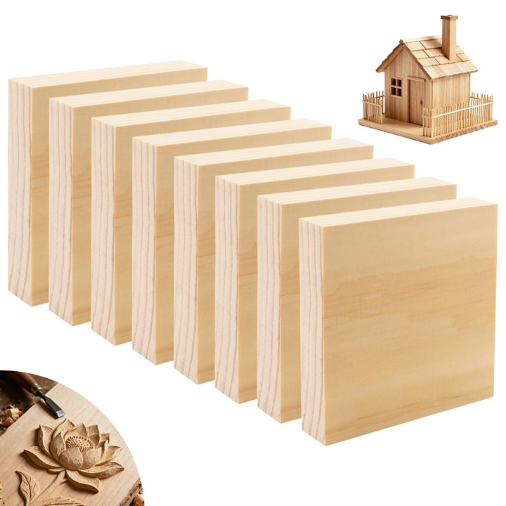 8 Stück Holzwürfel 10X10X2cm Unlackierte Holzblöcke Holzbretter zum Basteln Holzblock Holzklotz Mass