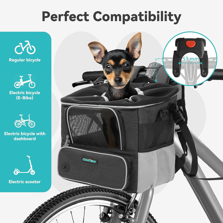 Hundefahrradkorb bis 3KG mit Lenkeradapter Φ53mm, Hundekorb Fahrrad Vorne Rucksack Schultertasche Au