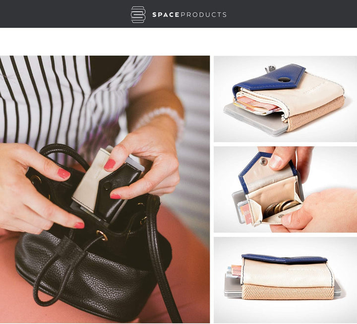 Space Products ® Mini Geldbörse zweifarbig I Sehr kleines Echtleder Wallet/Portemonnaie mit Münzfach