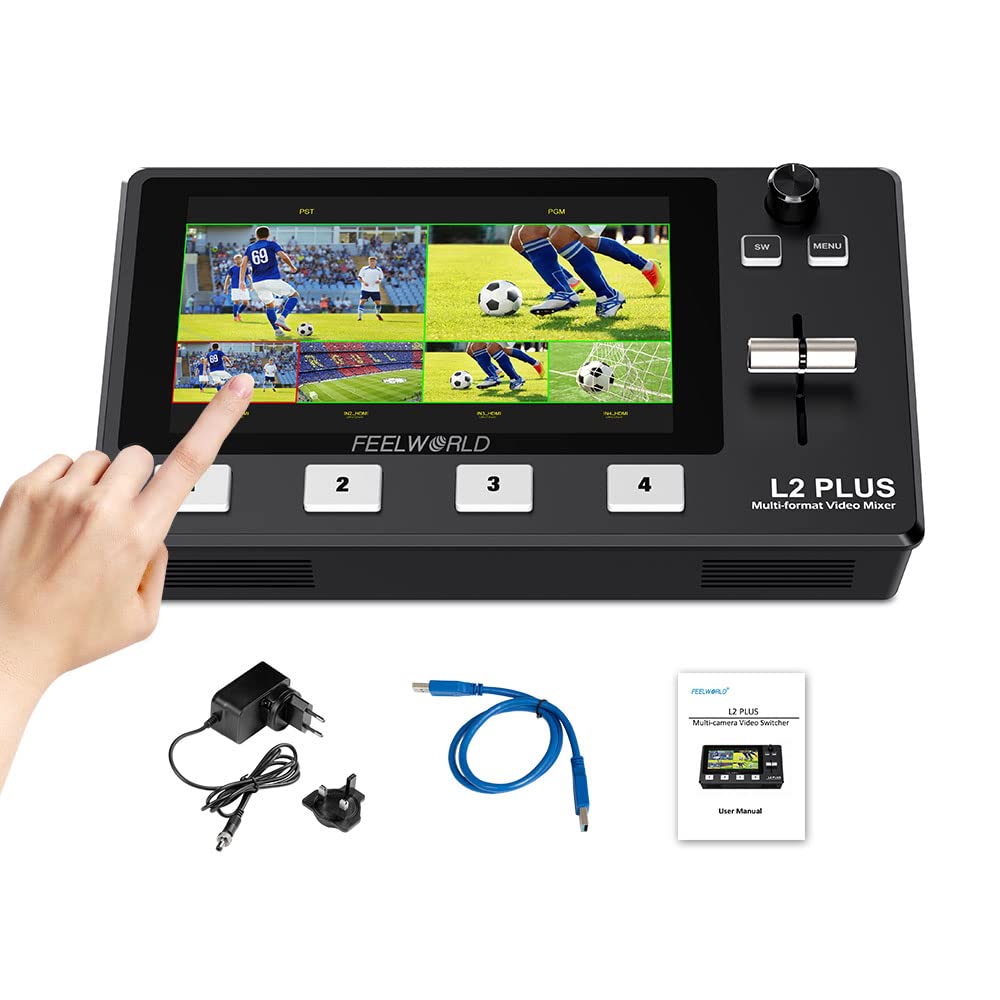 FEELWORLD L2 Plus Multi-Kamera-Video-Mixer-Umschalter 5,5" LCD-Touchscreen 4 x HDMI-Eingänge PTZ-Ste