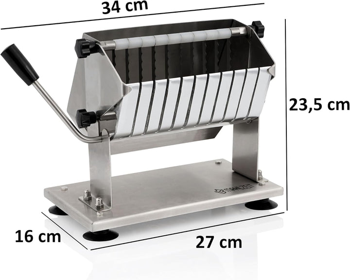 Mahlzeit Edelstahl Currywurstschneider für 18 mm Scheiben | 10 extra scharfe Messer mit Wellenschlif