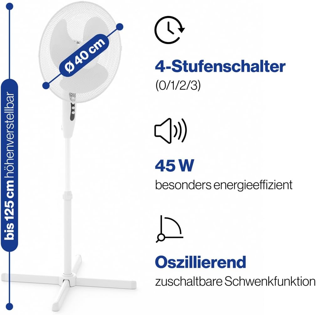 Clatronic Standventilator Ventilator Fan VL 3603 S; sehr leise; Durchmesser 40 cm; Oszillierend/Rota