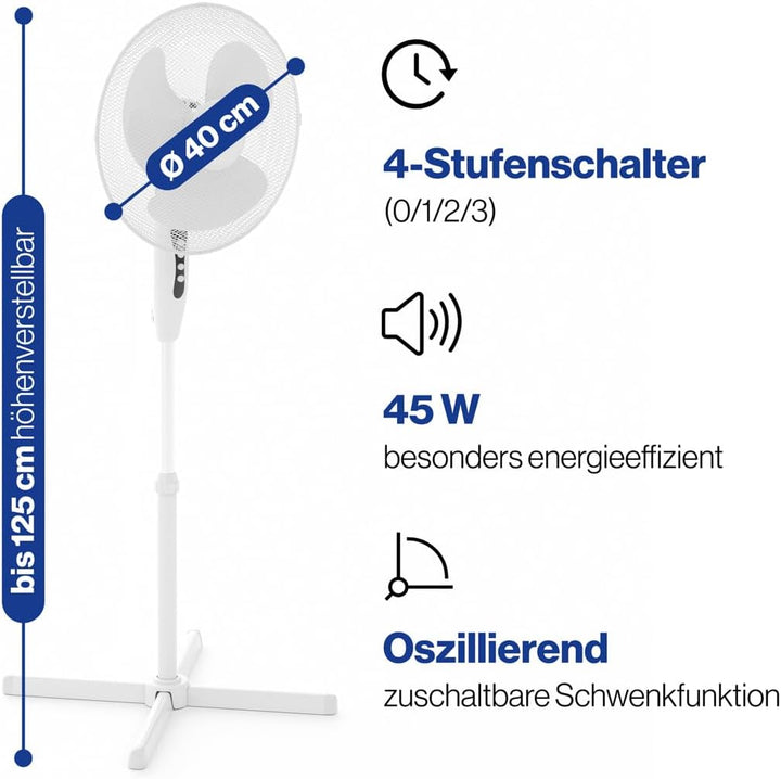 Clatronic Standventilator Ventilator Fan VL 3603 S; sehr leise; Durchmesser 40 cm; Oszillierend/Rota