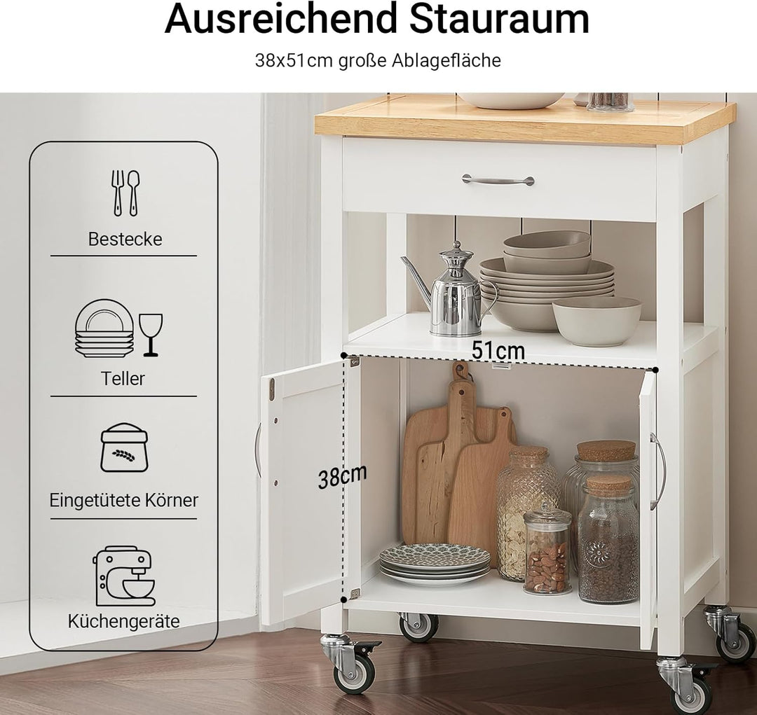 SoBuy FKW22-WN Küchenwagen aus Kautschukholz Servierwagen Rollwagen Getränkewagen fürs Büro BHT ca.: