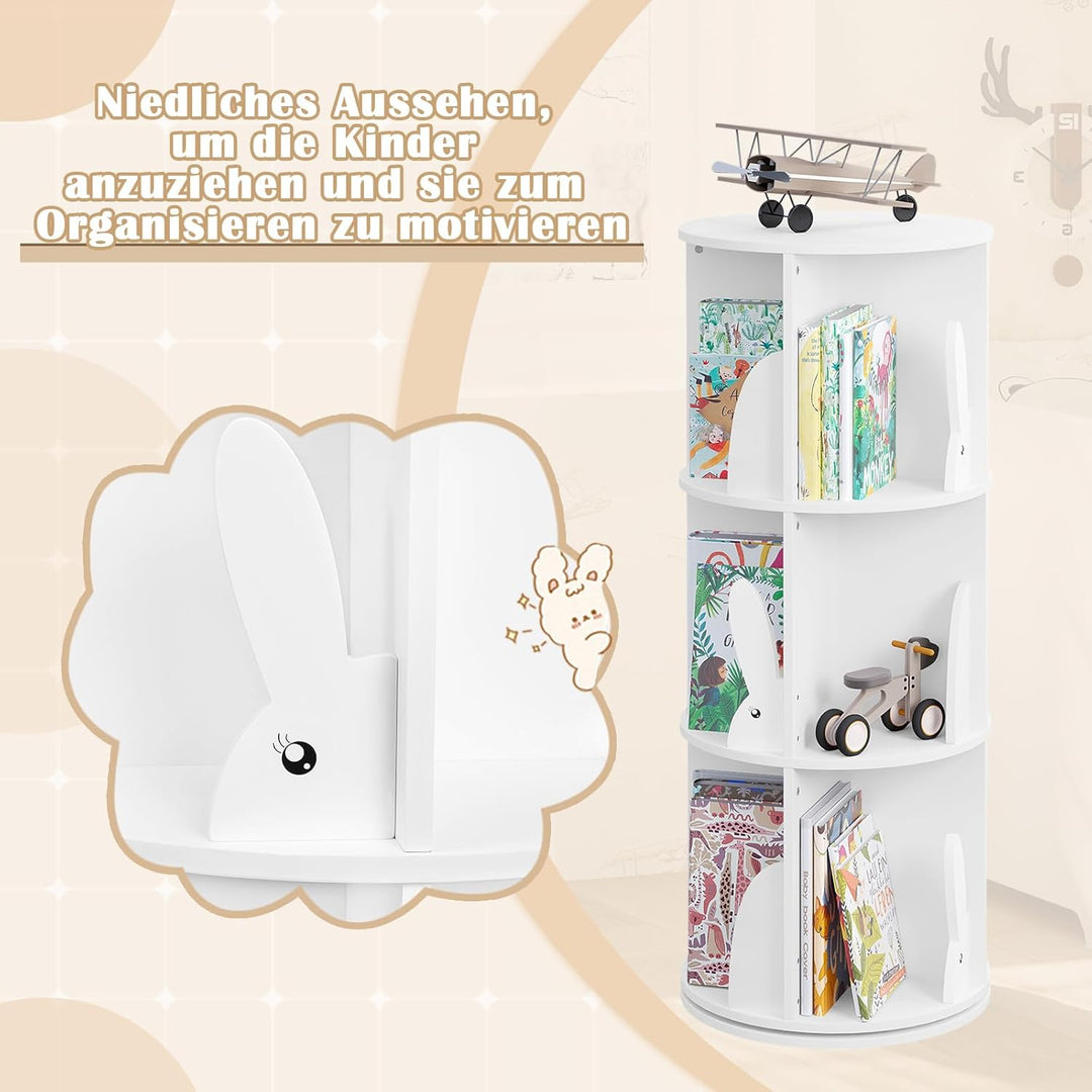 WOLTU Bücherregal Kinder, drehbares Kinderregal mit 3 Ebenen, Bücher Regal Kinderzimmer Wohnzimmer,