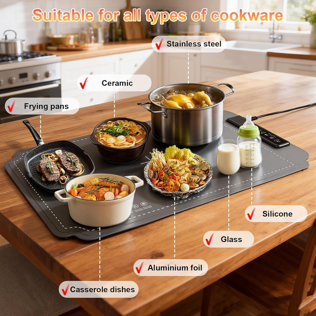 Elektrische Warmhalteplatte für Speisen, GuKKK Faltbare Speisenwärmer mit 4 Einstellbarer Temperatur