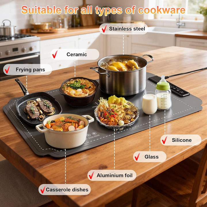 Elektrische Warmhalteplatte für Speisen, GuKKK Faltbare Speisenwärmer mit 4 Einstellbarer Temperatur