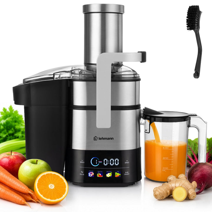 LEHMANN Entsafter für Obst und Gemüse, Edelstahl, XXL Einfüllschacht 80 mm, LED-Touchscreen, 6 Gesch