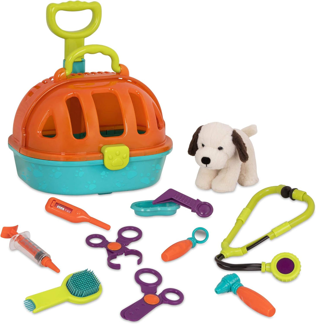 Battat Tierarztkoffer zum Rollen für Kinder mit Kuscheltier Hund, Stethoskop, Spritze – Trolley Tran