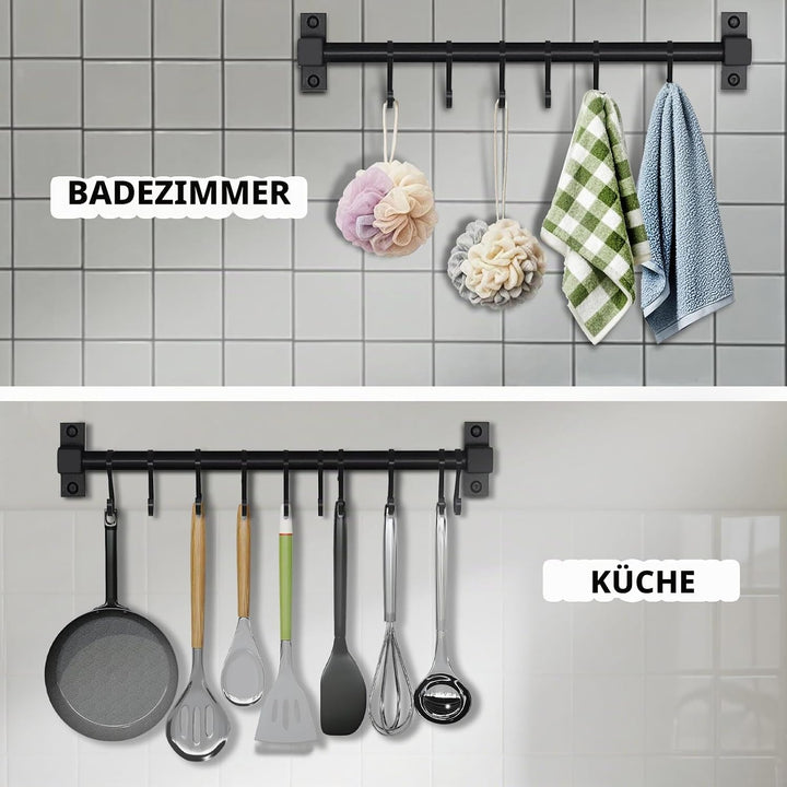 Smallboutique Schwarzer Aluminium-Utensilienhalter, Küchenregal zur Wandmontage, Küchenschienen-Pfan