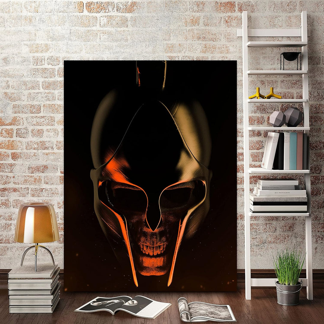 wandmotiv24 Totenkopf Wandbild aus Acrylglas, Grösse 80x60cm, Hochformat, Schädel, Helm, Sparta, Gol