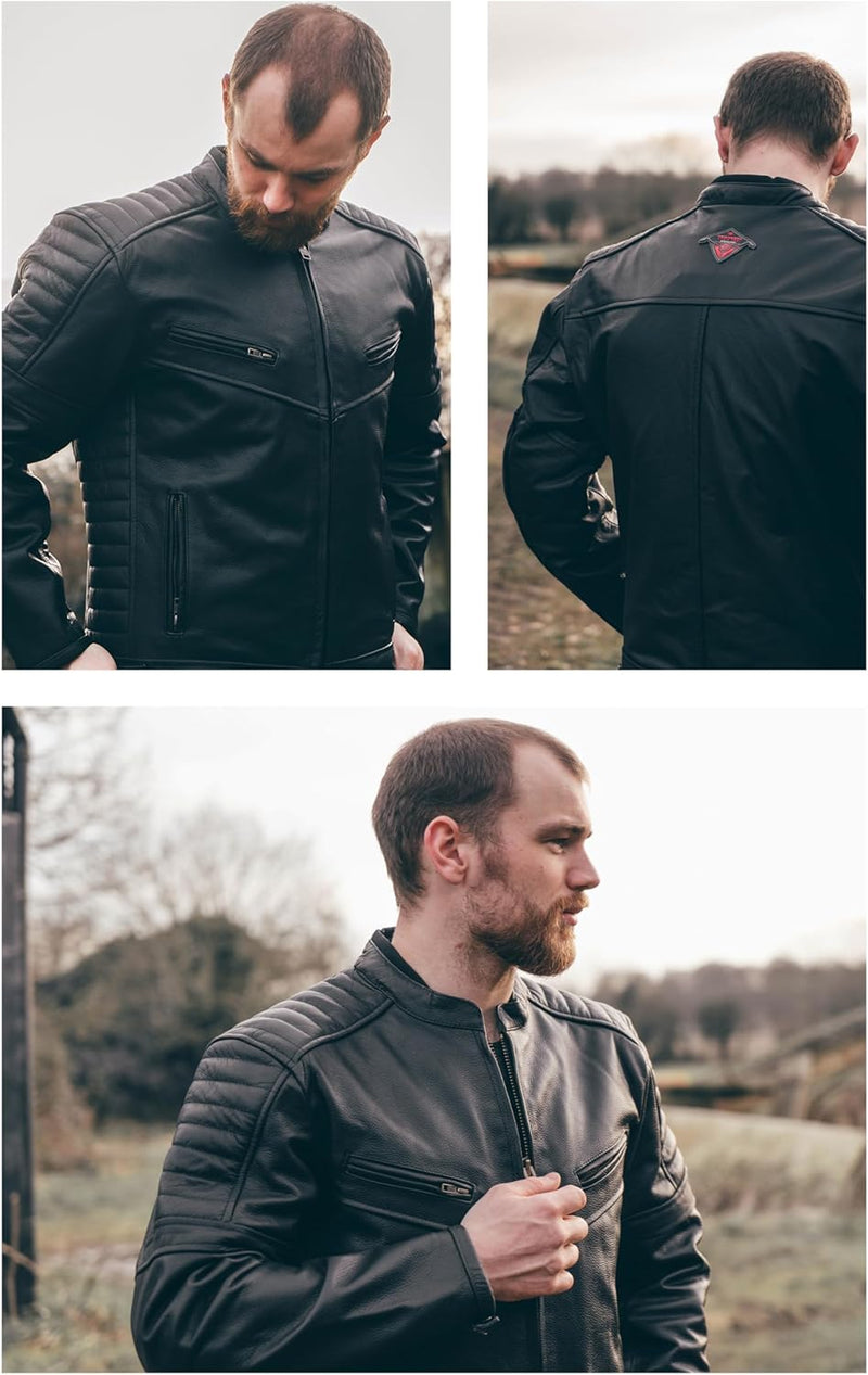 TEXPEED Motorrad lederjacke herren mit protektoren - Schwarz Bikerjacke - Motorrad mit original bike