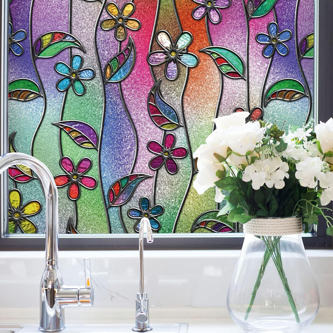 dktie 3D Fensterfolie Blickdicht Sichtschutzfolie Fenster Milchglasfolie Blumenmuster Statische Aufk