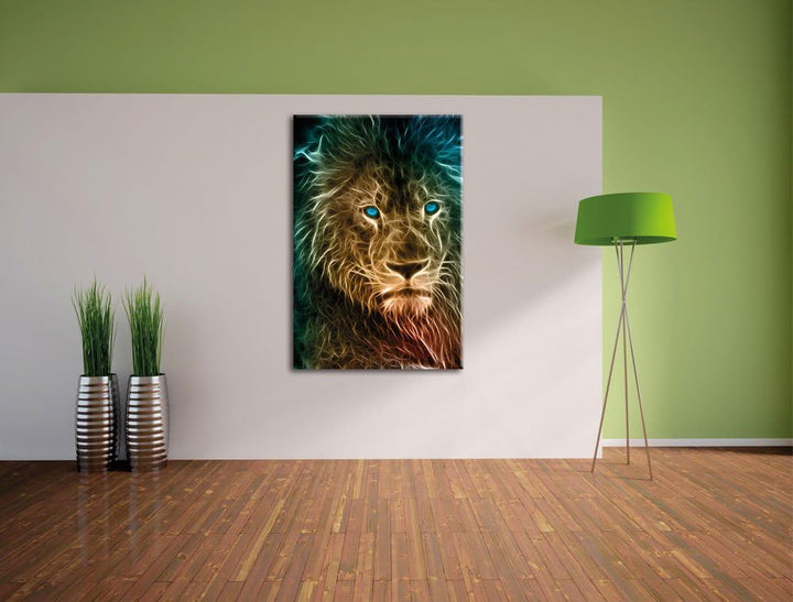 Pixxprint New Art Löwe, Format: 100x70 auf Leinwand, XXL riesige Bilder fertig gerahmt mit Keilrahme