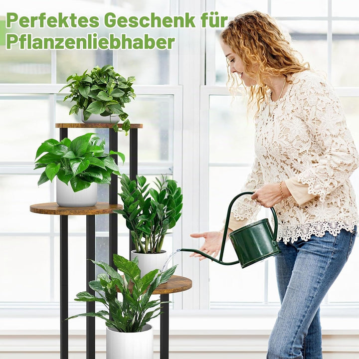YOCOMEY 5 Tier Hölzern Blumenregal Metall Pflanzenregal, Mehrstöckig Blumenständer Pflanzenständer B
