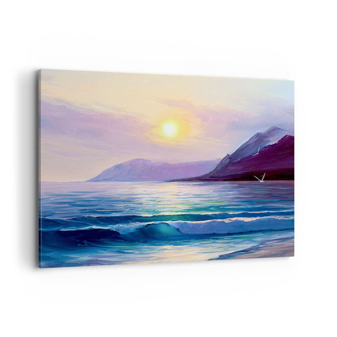 Bilder auf Leinwand 100x70cm Leinwandbild mit Rahmen Berge Meer Welle Gross Wanddeko Bild Schlafzimm