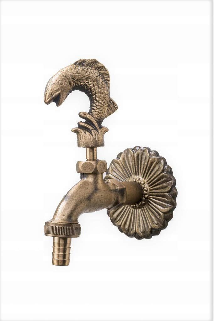 MD technic Nostalgischer Wasserhahn mit Fischmotiv für den Aussenbereich Garten, Auslaufhahn, Antik