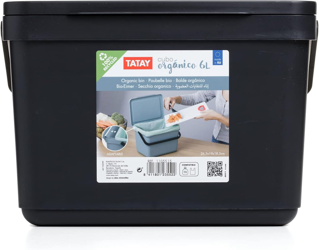 TATAY Mülltrennsystem Küche | 1 Biomülleimer Smart 6L Schwarz ohne Halterung + 4 Easy Waste Recyclin