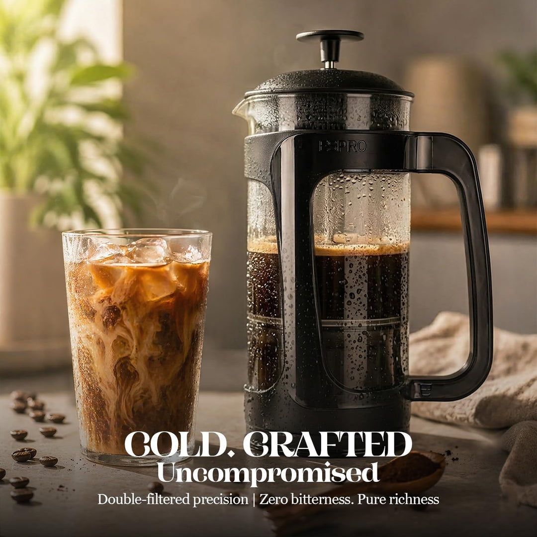 ESPRO P3 French Press Kaffeebereiter – Mit patentiertem Doppelfilter für kaffeefreien Satz, Schwarz,