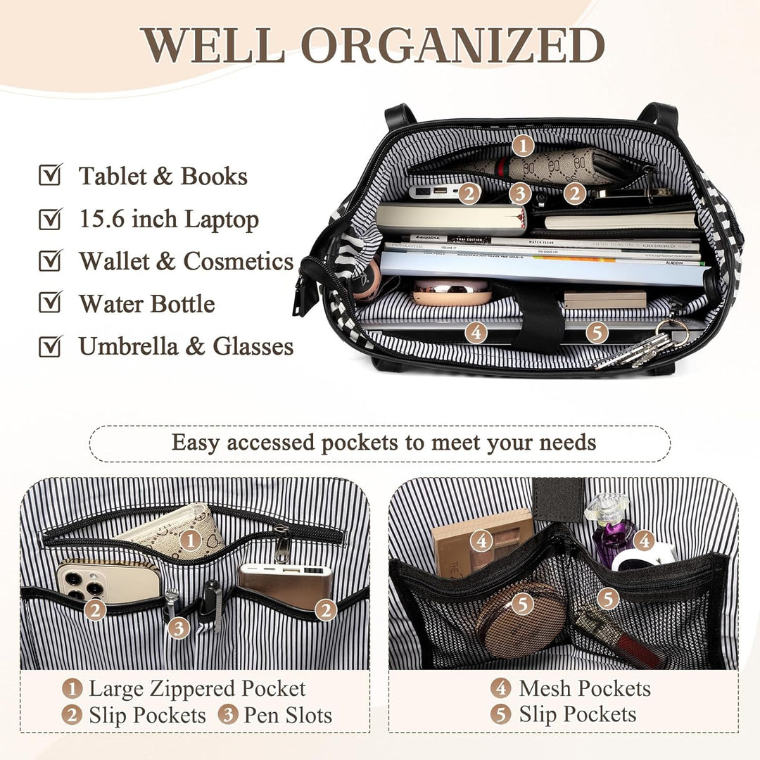 Kasgo Laptop Handtasche Damen, Gross 15.6 zoll Schultertasche Wasserabweisend Laptop Tasche Shopper