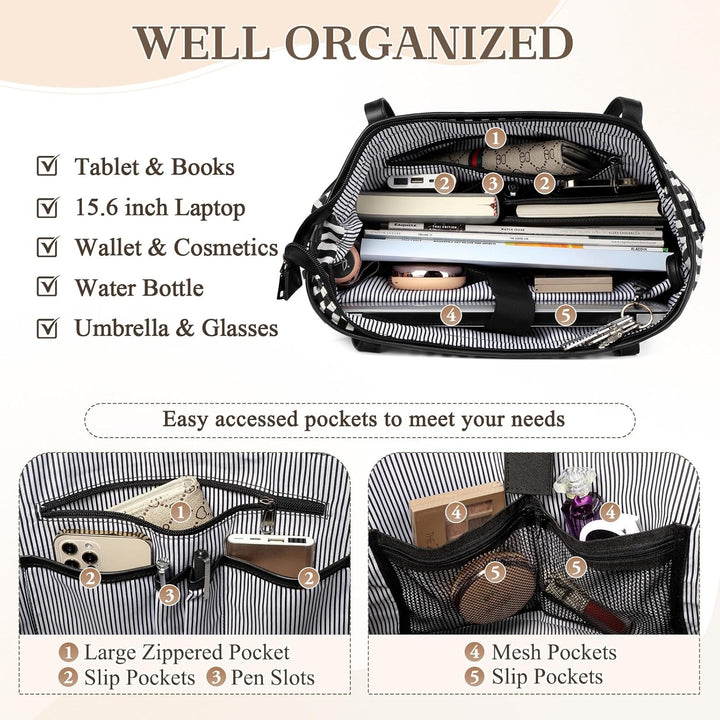 Kasgo Laptop Handtasche Damen, Gross 15.6 zoll Schultertasche Wasserabweisend Laptop Tasche Shopper