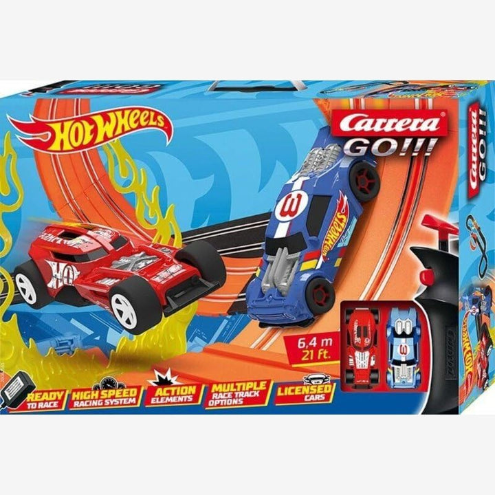 Carrera 20062553 GO!!! Rennstrecken-Set I Hot Wheels I 6,4 m elektrische Rennbahn mit Streckenteilen