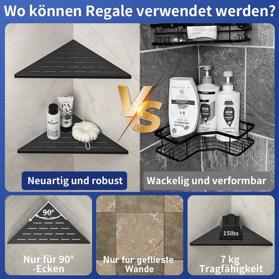 Eck-Duschregal 305mm Mattschwarz, 304 Edelstahl, eingelassenes Eckregal Badezimmer-Duschregal für ge