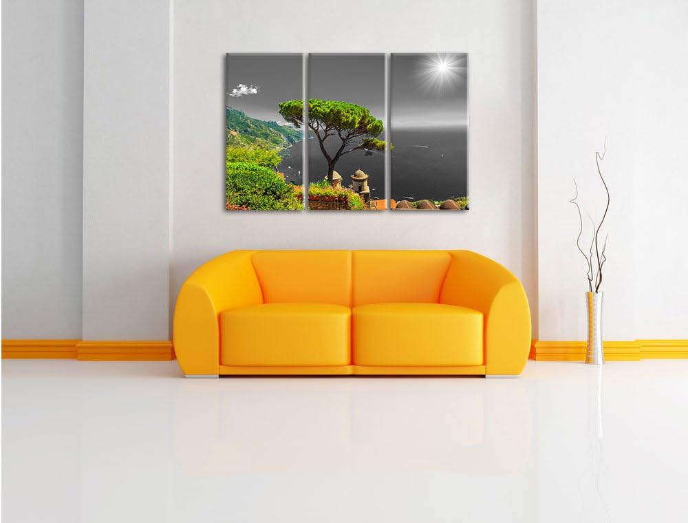 Pixxprint Baum am Mittelmeer als Leinwandbild/Grösse: 3 Teilig (120x80 cm) cm/Wandbild/Kunstdruck/fe