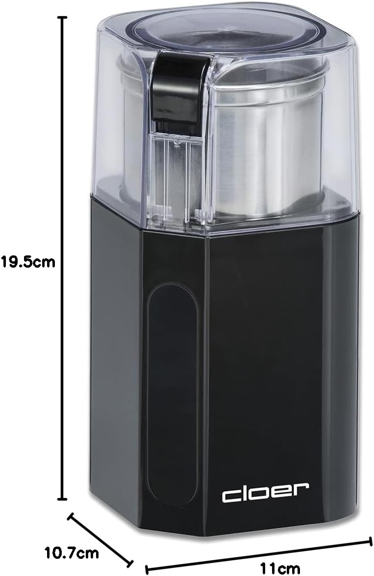 Cloer 7580 Elektrische Kaffee-und Gewürzmühle, 200 W, für Pesto, Nüsse und Getreide, bis zu 70 g Kaf