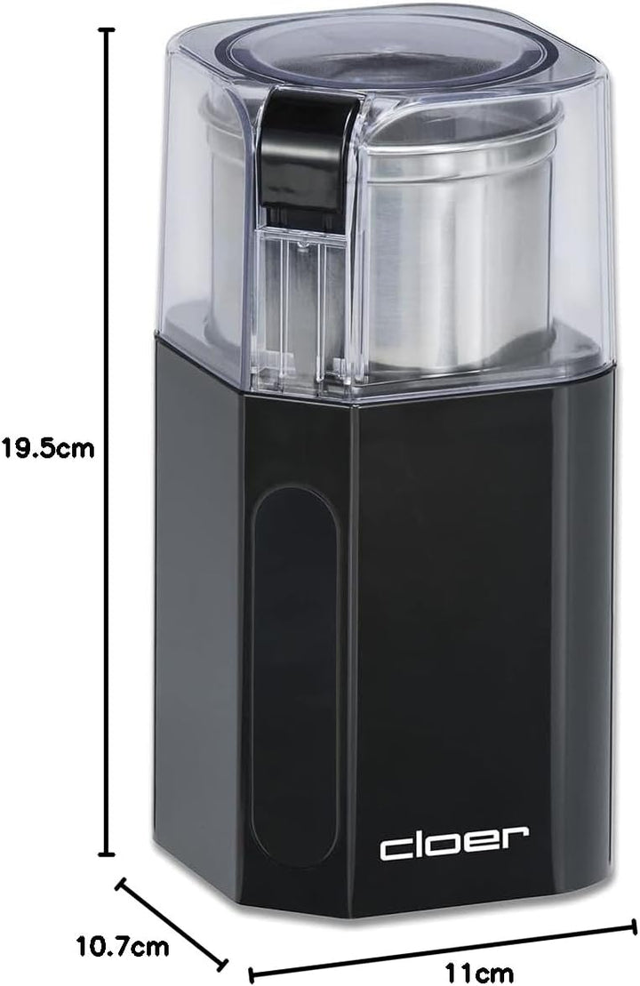 Cloer 7580 Elektrische Kaffee-und Gewürzmühle, 200 W, für Pesto, Nüsse und Getreide, bis zu 70 g Kaf