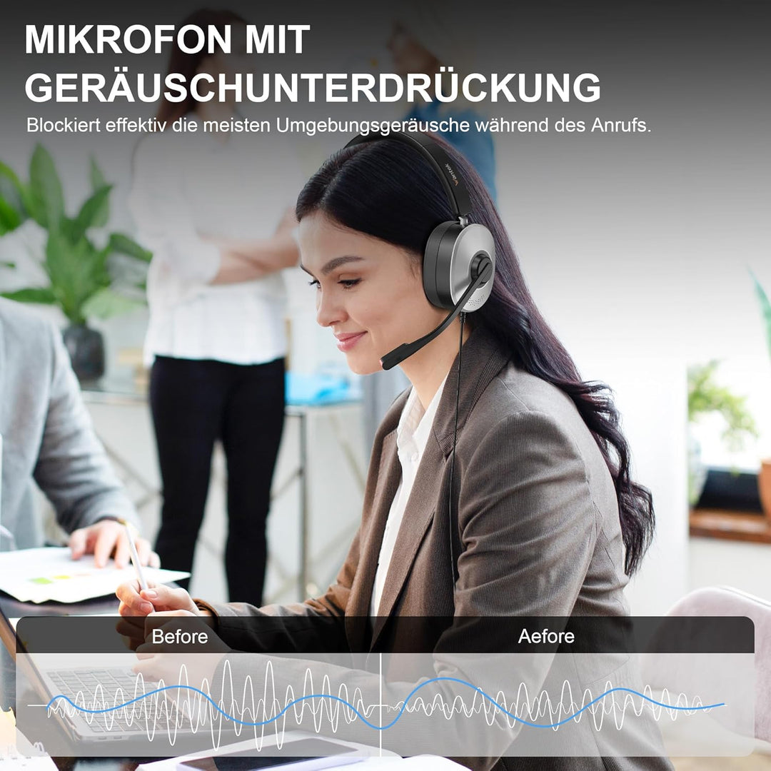 Wantek USB Headset mit Mikrofon für PC Laptop, Typ C-USB-3,5mm Jack, 3-in-1-Kopfhörer mit Geräuschun