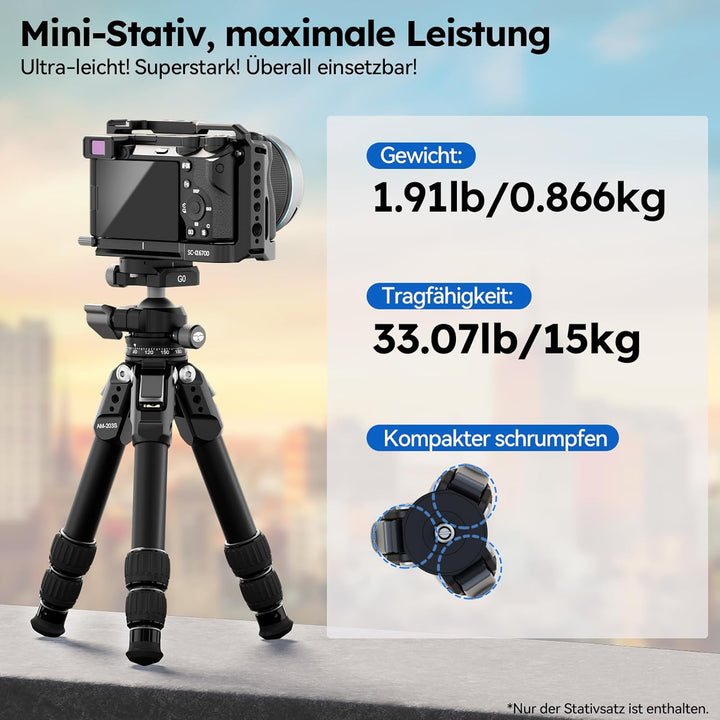 SIRUI AM-203S Mini-Stativ Aluminium Tischstativ mit Flacher Kugelkalotte, Klein mini Tripod Kompakt