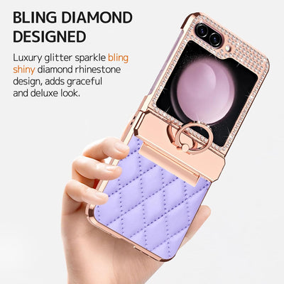 NINKI Kompatibel Samsung Galaxy Z Flip 6 Handyhülle Bling mit Scharnierschutz Lila,Luxus Diamond Gli