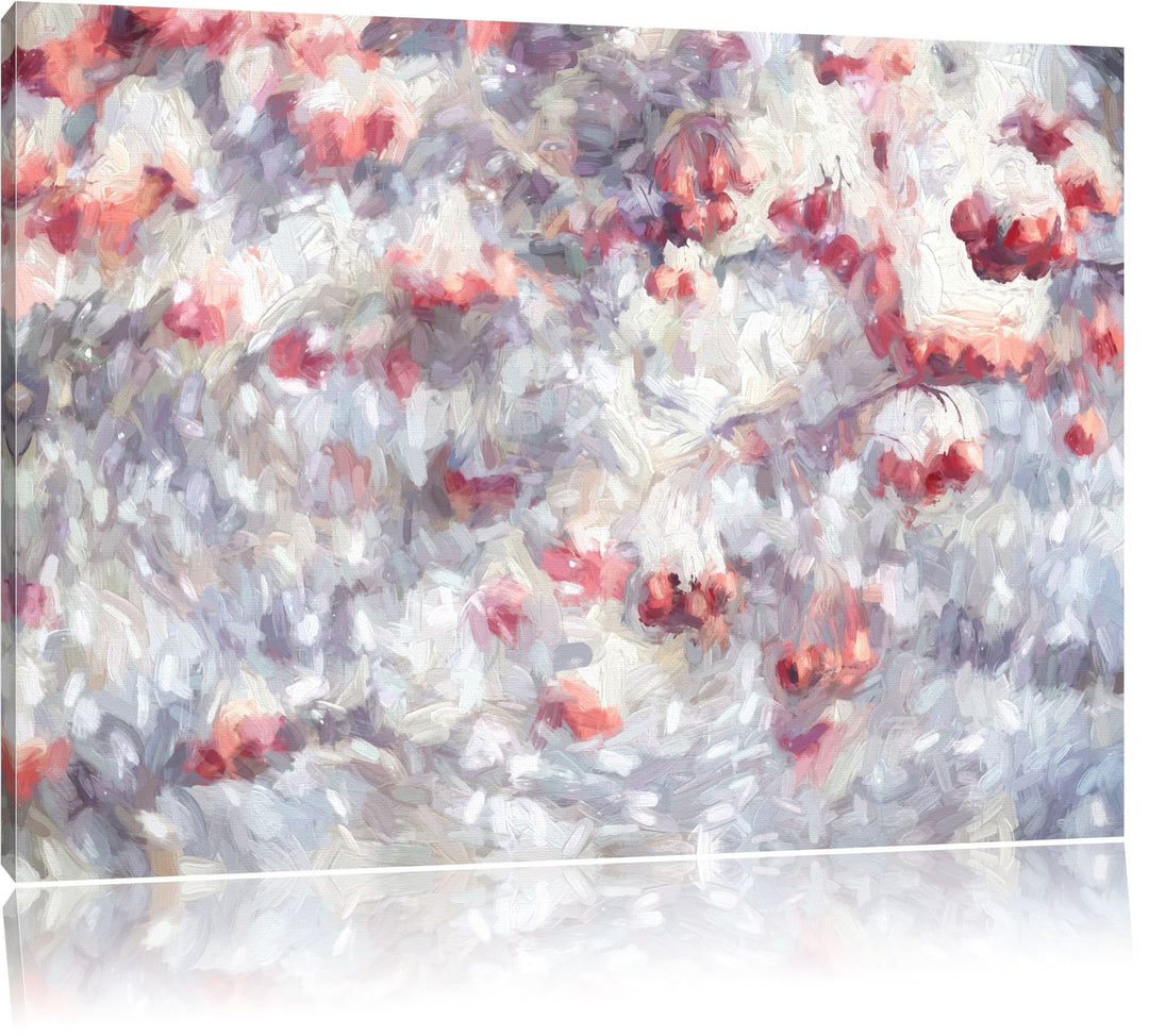 Pixxprint Vogelbeeren mit Schnee bedeckt als Leinwandbild/Grösse: 100x70 cm/Wandbild/Kunstdruck/fert