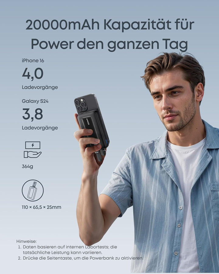 Anker Zolo Powerbank (2025 Upgrade), 45W Schnellladung, 20000mAh Akku-Pack, Zwei integrierte USB-C K