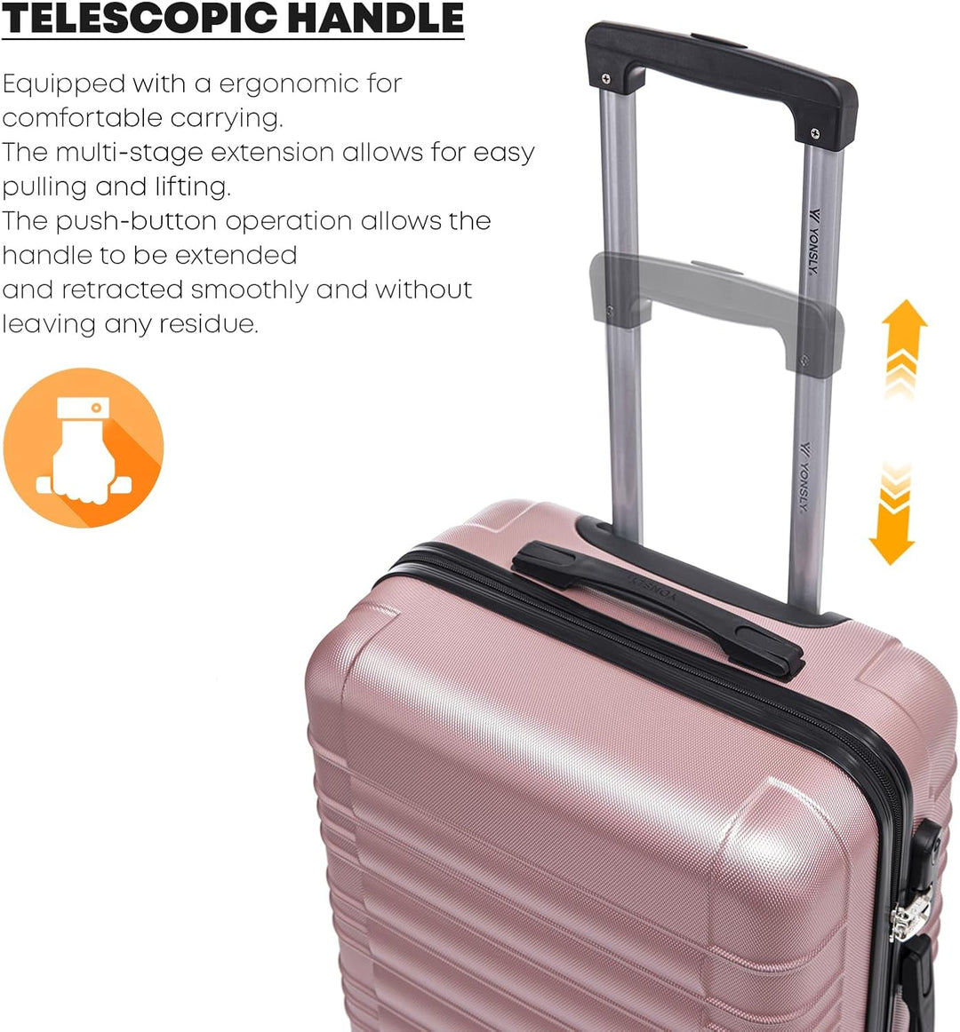 Koffer Suitcase XL Roségold, Trolley Reisekoffer, Rollkoffer Handgepäck mit 4 Rollen 360°, Hartschal