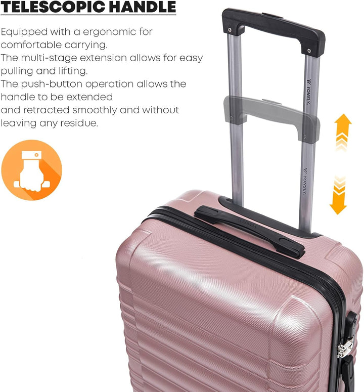 Koffer Suitcase XL Roségold, Trolley Reisekoffer, Rollkoffer Handgepäck mit 4 Rollen 360°, Hartschal