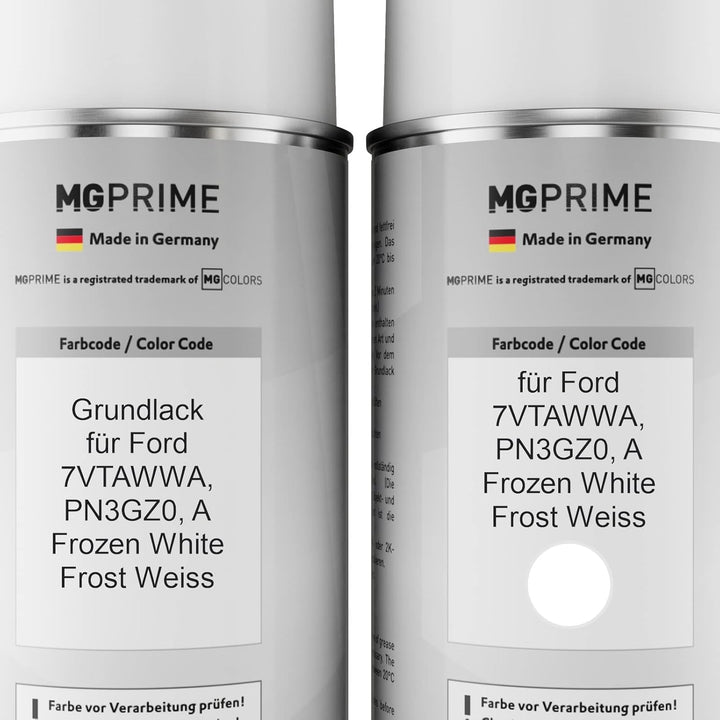 MG PRIME Autolack Sprühdosen Set für Ford 7VTAWWA / PN3GZ0 / A Frozen White/Frost Weiss Grundlack Ba