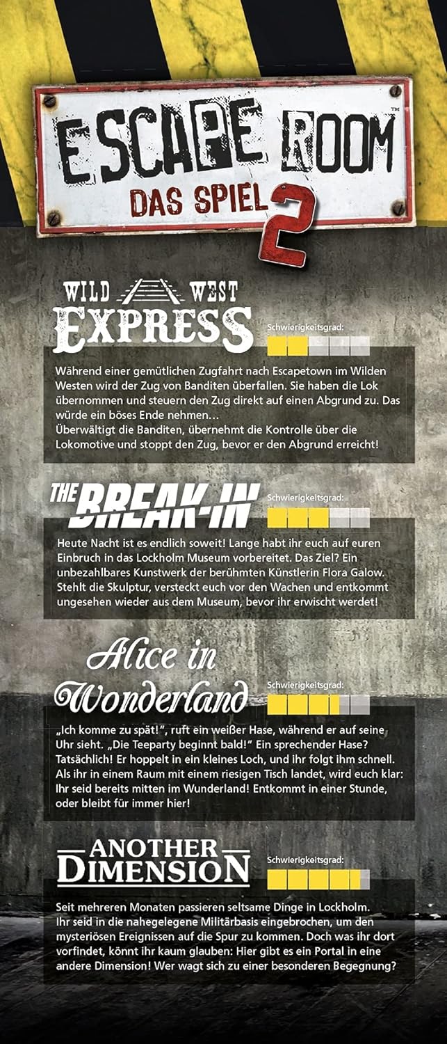 Noris 606101891 Escape Room 2 (Grundspiel) Familien und Gesellschaftsspiel für Erwachsene, inkl. 4 F