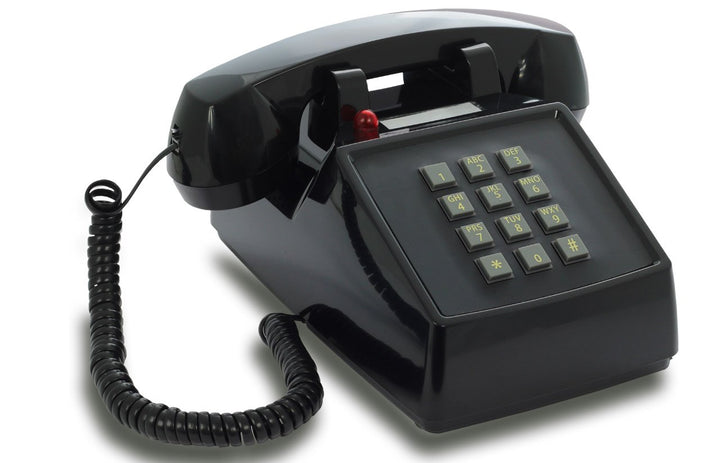 OPIS PushMeFon Cable: 1970er Designer Retro-Tastentelefon in modernen Farben mit Metallklingel (schw
