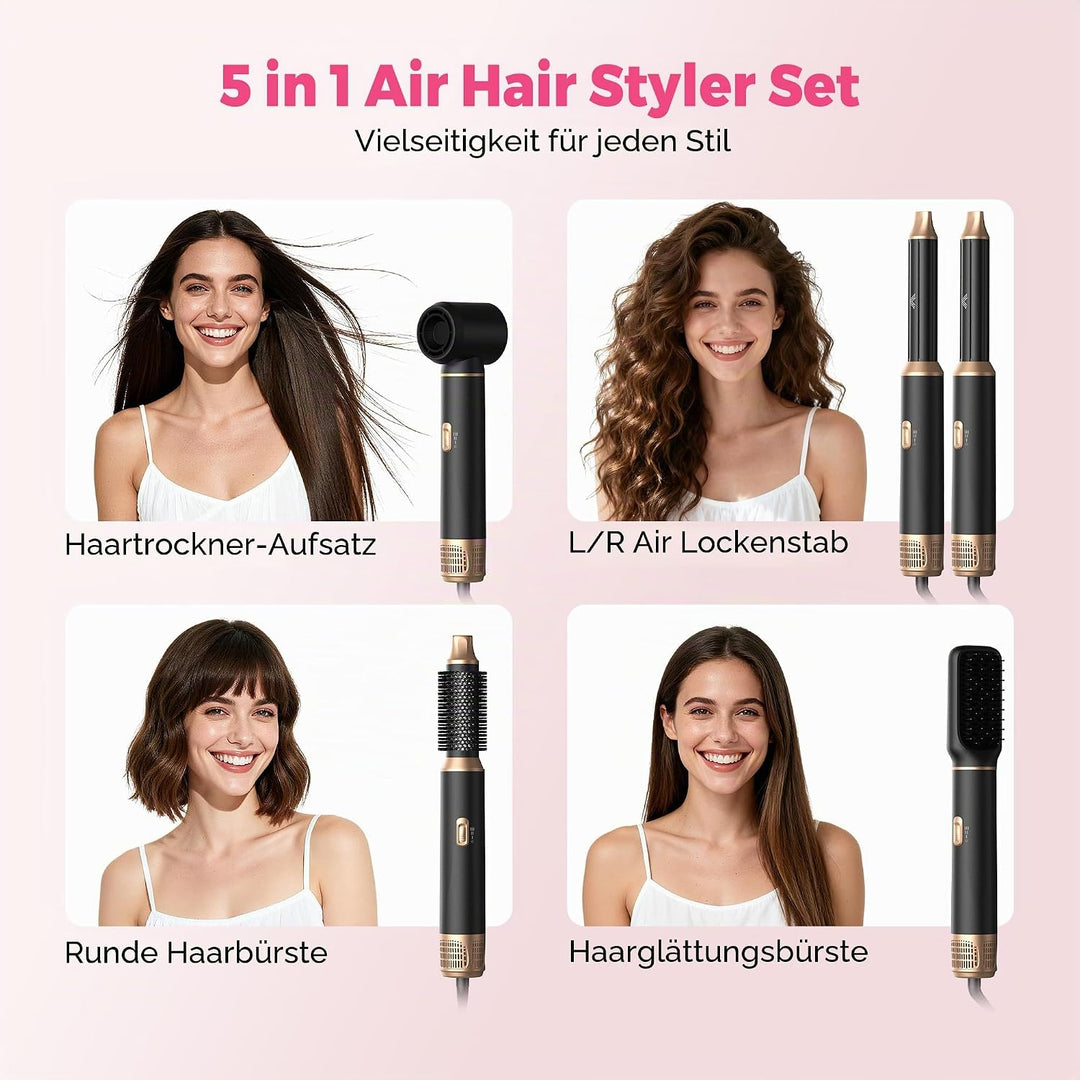 Atopskins 5 in 1 Hairstyler mit Lockenstab mit Luft Links/Rechts, 1000W Airstyler Hair Styler Set mi