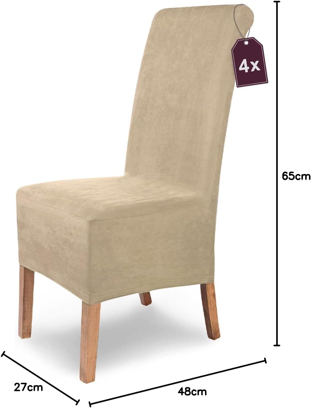 SCHEFFLER-Home Stuhlhussen 4er Set Leon Beige-Stein/elastische Wildleder Hussen für Stühle/Robustes
