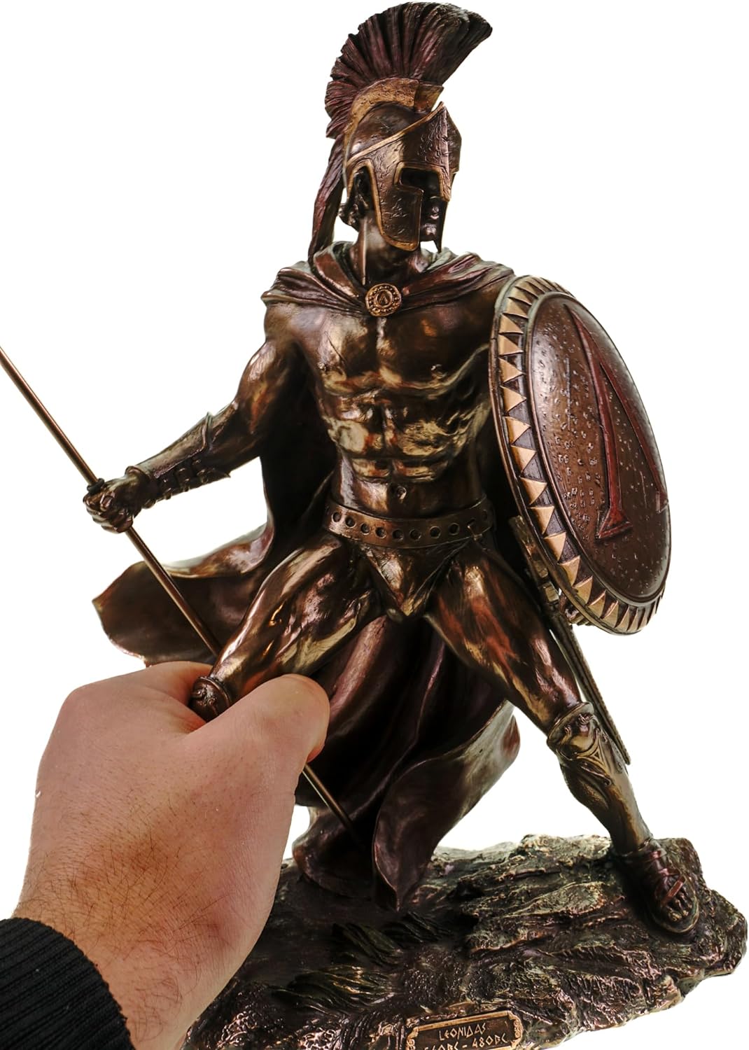Veronese Leonidas mit Schild und Speer Figur Feldherr Spartaner bronziert