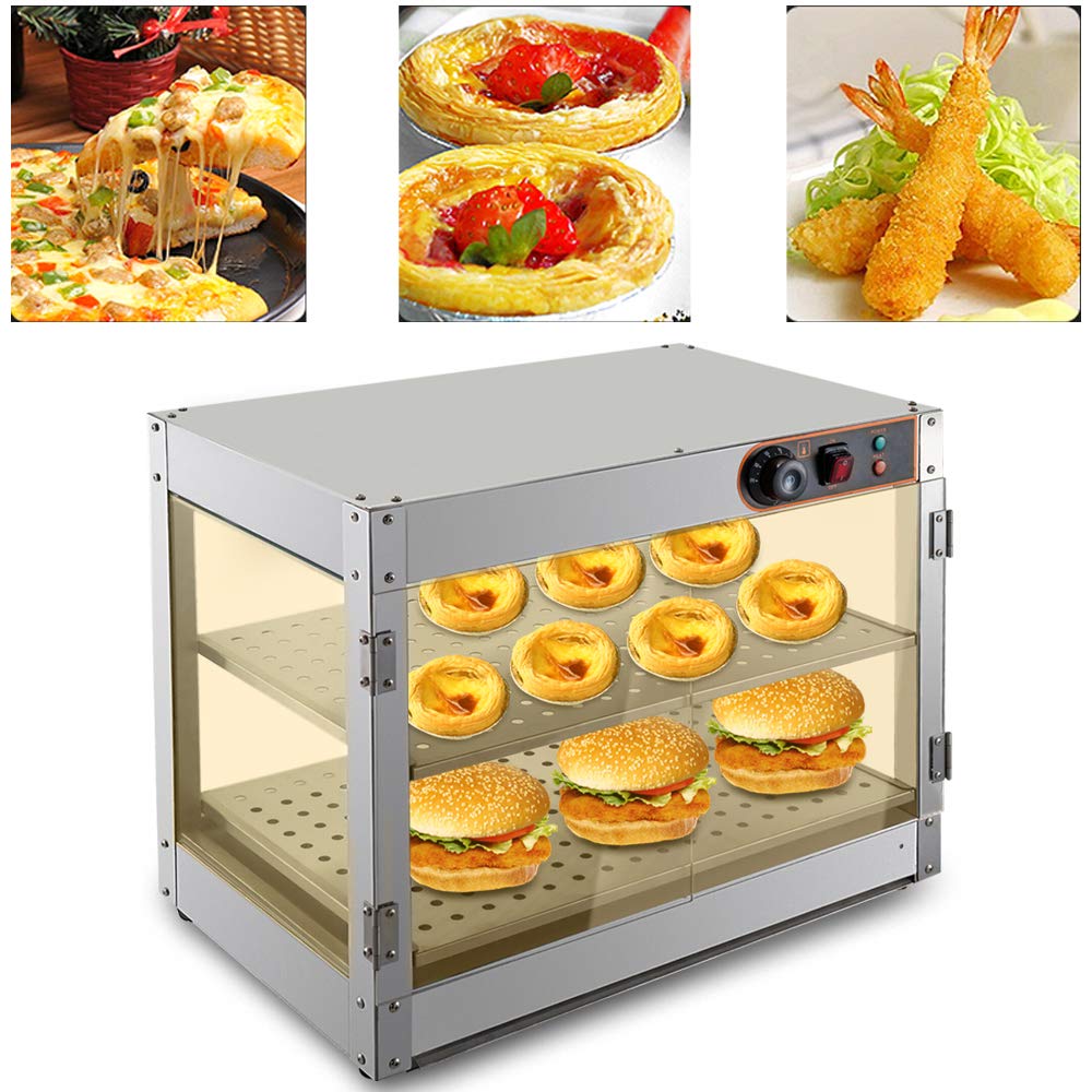 DIFU Warmhaltebehälter Essen Speisenwärmer mit 2 Edelstahlrahmen Aufsatzvitrine Warmhaltetheke Heiss