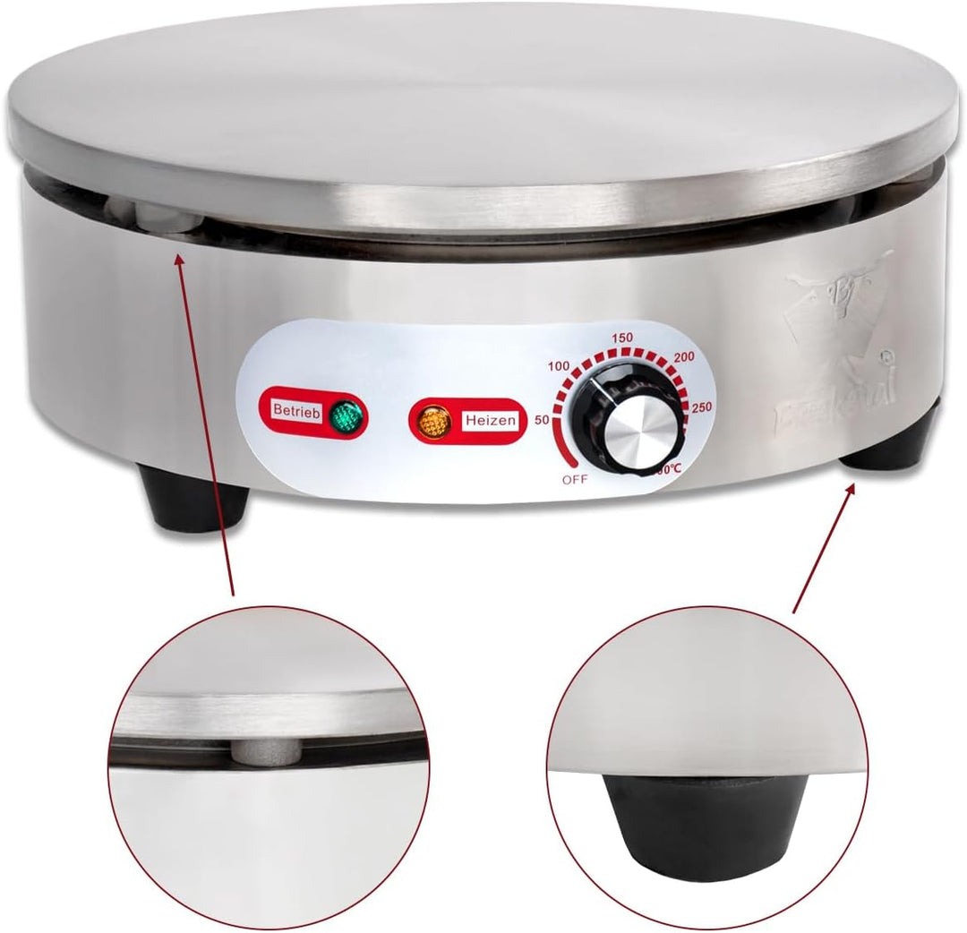 Beeketal 'BC40-1R' Gastro Crepes Maker mit Ø 400 mm antihaft Crepesplatte, 50-300 °C stufenlos einst
