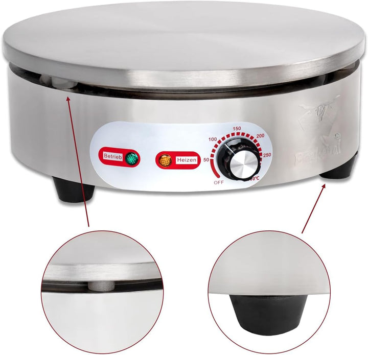 Beeketal 'BC40-1R' Gastro Crepes Maker mit Ø 400 mm antihaft Crepesplatte, 50-300 °C stufenlos einst