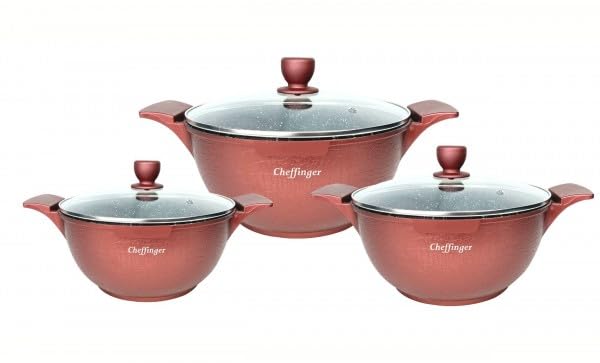 Kochtopf Kasserolle Topf Set 6-tlg mit Glasdeckel LC-01 (burgundy), Burgundy