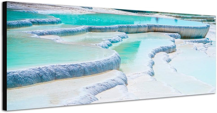 Paul Sinus Art Panoramabild auf Leinwand und Keilrahmen 150x50cm Türkei Sinterterrassen Wasser Stein