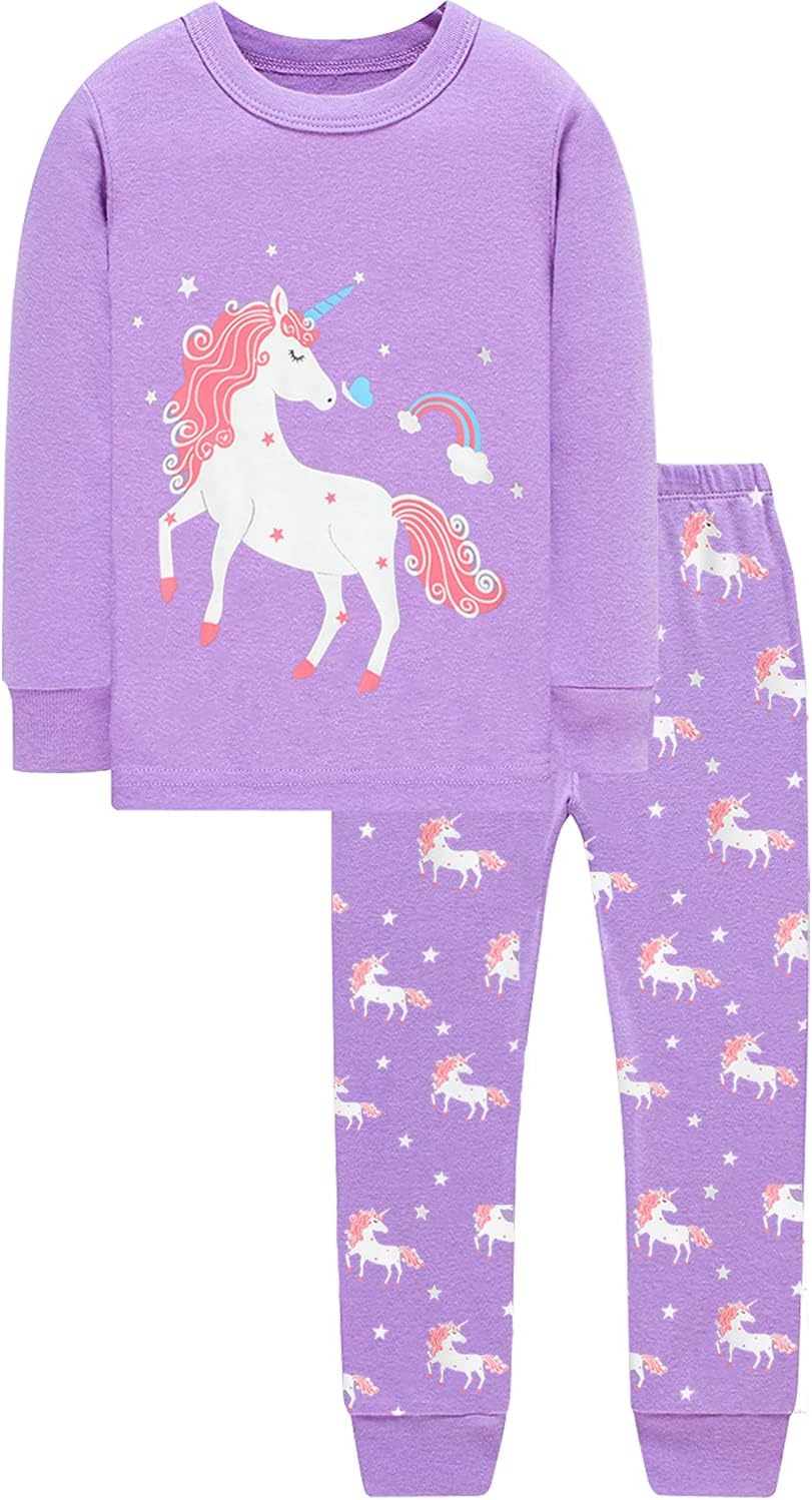EULLA Kinder Mädchen Schlafanzüge Langarm Baumwolle Winter Pyjama Set Einhorn Prinzessin Dino Hase E