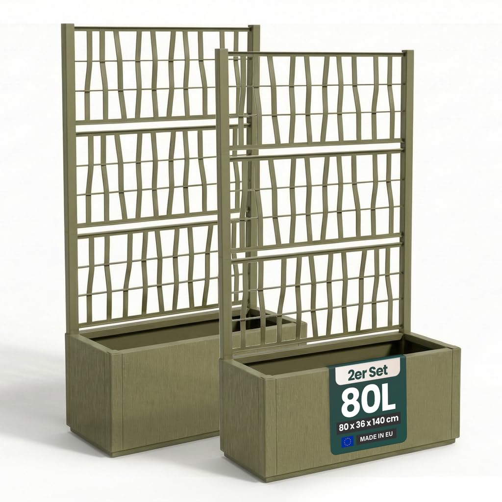 2 x Kreher® XL Rankgitter, Spalier mit Pflanzkasten aus robustem Kunststoff. Masse BxTxH in cm: 80 x